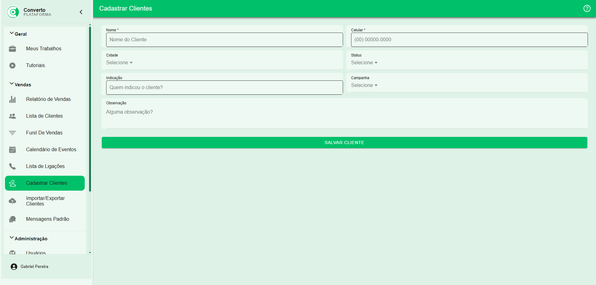 Cadastro de clientes
