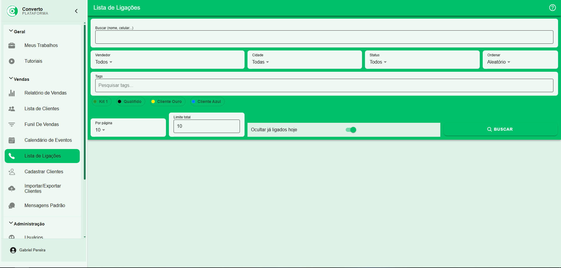 Gerador de lista de ligações