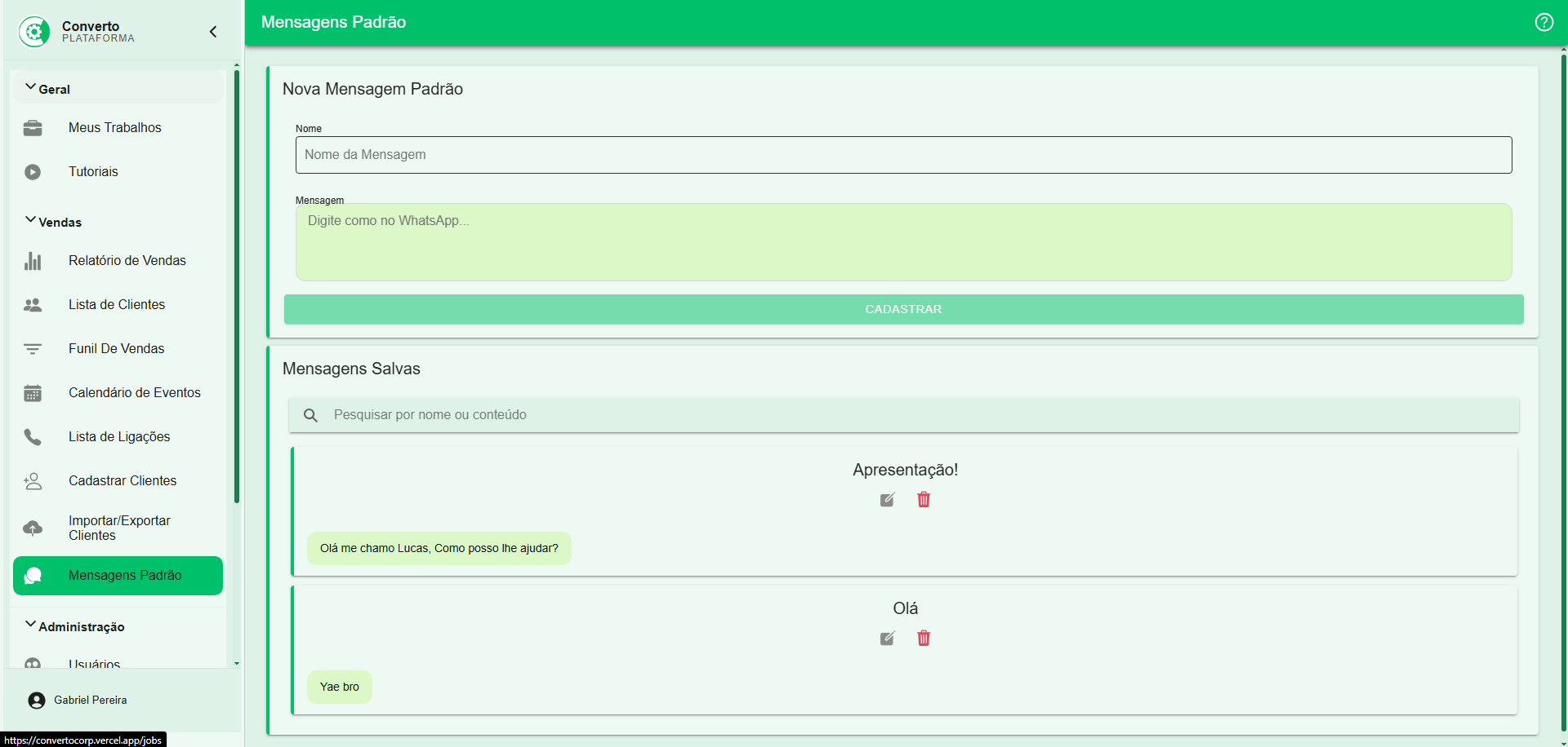 Mensagens padrão para WhatsApp