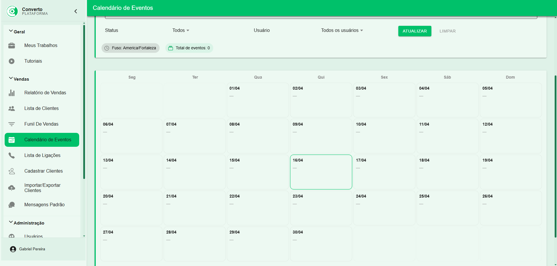 Calendário de eventos