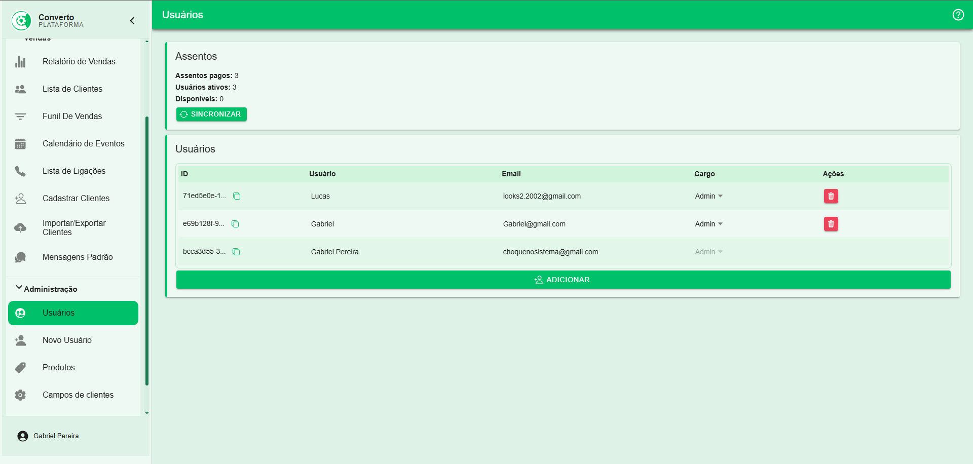 Administração de usuários